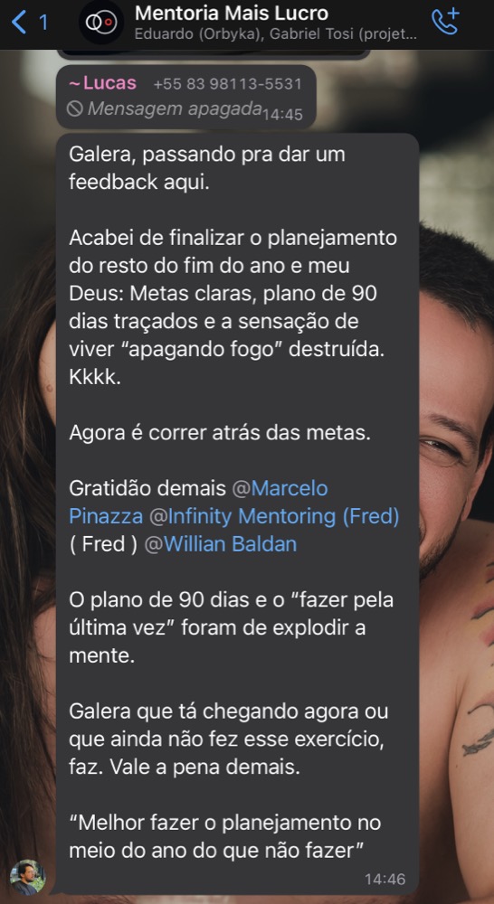 Print de conversa em que Lucas relata que a sensação de apagar incêndio acabou