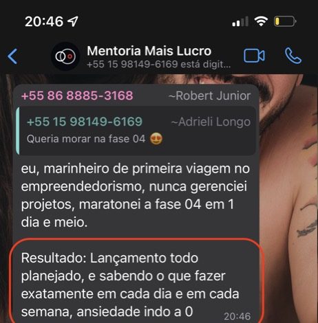 Print de conversa em que Robert Júnior relata saber o que fazer em cada dia, com ansiedade zero