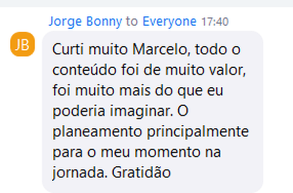 Comentário no chat do Zoom dizendo que foi muito mais do que se poderia imaginar